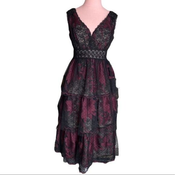 BHLDN Harcourt Dress in Black and Burgundy Size 2 NWT - Picture 4 of 13